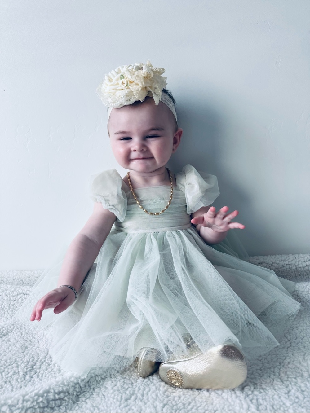 Emporio Armani Tulle Baby Dress with Puff Sleeves size 6 months